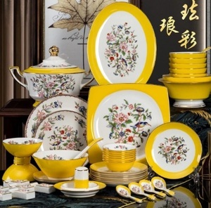 Jingdezhen-磁器の見えない食器,手描きのフード付きマルチカラーセット,食器セット,ギフト
