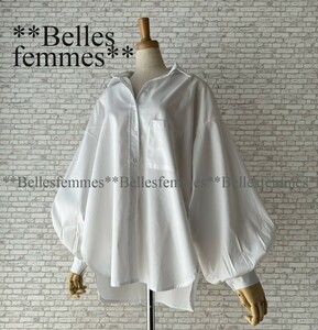 ★新品★*送料185円★*トレンド感のボリューム袖*パフスリーブ*ポワン袖チュニックブラウス*★Belles*181856オフホワイト*M～L*chouchou