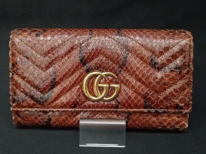 GUCCI グッチ GGモーマント 443436 長財布 パイソン柄 財布 角スレ 内側ペン跡有 小銭入れ使用感有