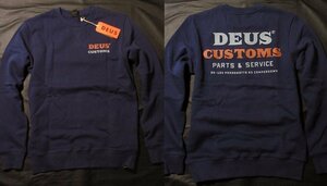 本物正規◆Deus ex Machina デウス◆厚手 トレーナー クルー スウェット Serviced■S■Workwear Blue■新品 アメリカ購入/裏起毛