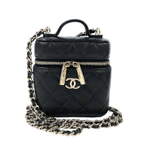 シャネル CHANEL ミニバニティ AP2503 ブラック ゴールド金具 キャビアスキン ショルダーバッグ レディース 中古