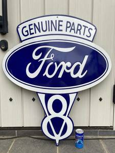 ビンテージ 特大 看板 Ford V8 フォード 高さ86cm / ホーロー看板 ガレージ アメリカ 世田谷ベース　昭和レトロ