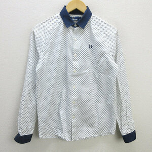 G■フレッドペリー/FREDPERRY 長袖シャツ/ドット柄【M】白紺/men