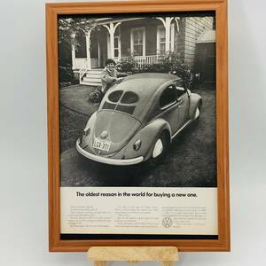 『 VW フォルクスワーゲン 』ビンテージ 広告　60年代　フレーム 付 ポスター 当時物 額付 LIFE 雑誌 アンティーク オリジナル