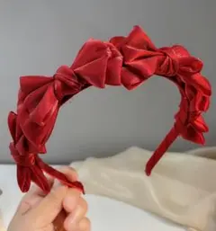 【サンタコスにも❤️】レッドリボンカチューシャ　赤　ロリータ　ゴスロリクリスマス