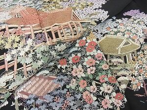 平和屋2■豪華黒留袖　呉縣刺繍　総刺繍　風景花文　金糸　逸品　DAAB7886ps