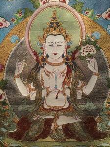 卍チベット仏教　　◆聖観音菩薩 　織物 　９０ｃｍ◆　　　　　検索；刺繍 真言 曼荼羅 仏画　Ａ４，Ｅ８