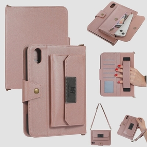 送料無料★iPad mini6ケース 8.3インチ ショルダーストラップ付 カード収納 手帳型 ハンドベルト付(ローズゴールド)