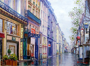 絵画　油彩　半澤国雄　パリの街並み 　油絵Ｆ２０キャンパスのみ　送料無料　受注制作作品