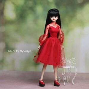 人形服msdr-24-127赤シースルー長袖トップスとパールチュールスカート（momoko/ジェニーなど1/6人形用）