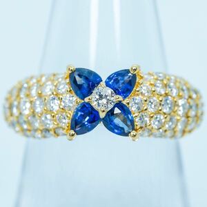 ★1円スタ!鑑定付【S0.68ct&D0.84ct】K18YG 5.0g ♯11 イエローゴールド 天然サファイア ダイヤリング Sapphire Diamond Ring 指輪 仕上げ