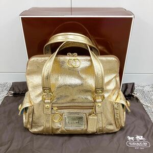 【箱袋付】COACH POPPY トートバッグ 13829 ゴールド/青緑 コーチ ポピー 管2538