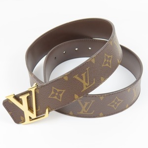 41046★1円スタート★LOUIS VUITTON ルイヴィトン 極美品 サンチュール LVイニシアル 85/34 G金具 モノグラム ベルト PVC レザー ブラウン