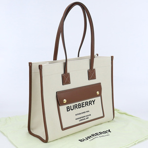 中古良品バーバリーBURBERRY スモール フレヤトート キャンバス 8044138 ベージュ系　 ランク：A us-2 レディース