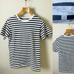 ★【送料無料 日本製モデル】00s agnes b. HOMME アニエスベー オム コットン100％ 定番 ボーダー Tシャツ 半袖 サイズ2 チャコールグレー