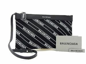 1円 ■新品同様■ BALENCIAGA バレンシアガ キャンバス×レザー クラッチバッグ インナーポーチ マルチケース ブラック系 AP8826