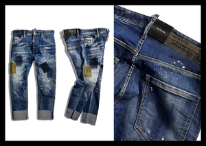 定価12.2万 ディースクエアード DSQUARED2 拘りの リペア加工 ロールアップデニムパンツ ストレッチ ジーンズ SAILOR JEAN イタリア製 48