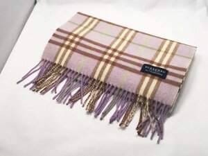 BURBERRY バーバリー マフラー カシミア100% チェック柄 淡いラベンダー ブラウン ベージュ系 レディース