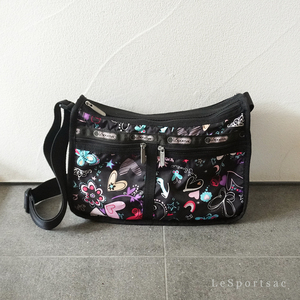 レスポートサック LeSportsac 花 ハート 柄 斜め掛け ショルダー バッグ 黒 ブラック 系 レディース 鞄 ナイロン フラワー レスポ 