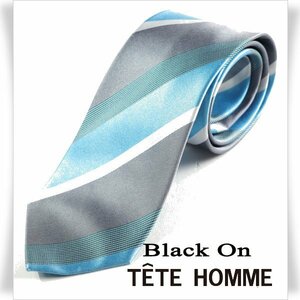 新品1円～★Black On TETE HOMME テットオム シルク絹100％ ネクタイ ストライプ ブルー 正規店本物◆9954◆