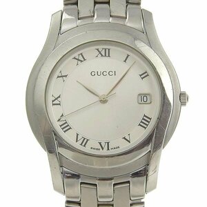 1円 稼働 グッチ GUCCI 5500M クオーツ ラウンド シルバー文字盤 SS×SS メンズ 腕時計