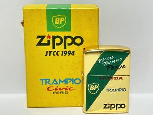 (86) Zippo ジッポ ジッポー オイルライター 1994年製 JTCC 1994 BP OIL TRAMPIO FER10 object T HONDA ゴールド系 箱付き 喫煙グッズ