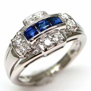 豪華!!POLA jewelry(ポーラ)◆Pt900 天然サファイア/天然ダイヤモンドリング◆M 約7.0g 約9.5号 0.24ct 0.33ct sapphire ring指輪 EC6/EC7