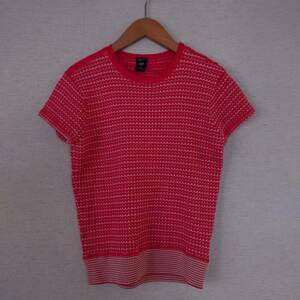 GAP ギャップ レディース 総柄 半袖 ニットシャツセーター S 赤系×白　　247-k2808