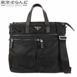 101715159 プラダ PRADA 2WAY トートバッグ 2VG860 ブラック サフィアーノレザー テスートナイロン トライアングル メンズ