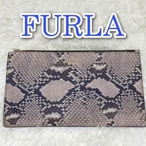 FURLA　フルラ　ポーチ　クラッチ　バッグ　パイソン　型押し