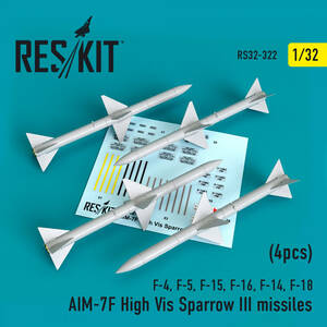 ◆◇RESKIT【RS32-0322】1/32 AIM-7FスパローIII ミサイル/ハイビジ(F-4, F-15, F-16, F-14用)(4個入り/4個入り)◇◆