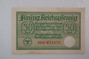 ドイツ紙幣　1938年～1945年　ナチス占領下 50ライヒスペニヒ