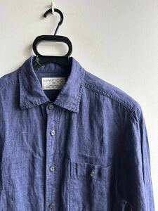 【美品】LINIFICIO FOR UNITED ARROWS GREEN LABEL RELAXING リネンシャツ メンズ S ネイビー 紺 麻100% 