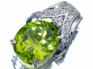 1円～【ジュエリー極】艶やかな色合い！大粒良質天然ペリドット4.00ct＆ダイヤモンド0.06ct 高級K18WGヘッド k8356vz【送料無料】