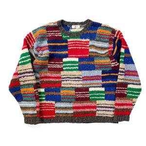 名作 90s 80s J.crew パッチワーク ウールニット ビンテージ usa old シェットランド パネル クレイジーパターン ニットセーター ラルフ