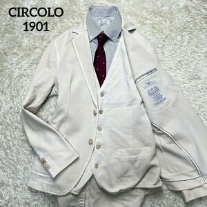 【美品】CIRCOLO 1901 チルコロ 3ピース メンズ スーツ セットアップ オフホワイトアイボリー M相当