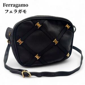 1円 サルヴァトーレフェラガモ Salvatore Ferragamo ショルダーバッグ ワンショルダー レディース レザー ブラック スェード ハイブラ