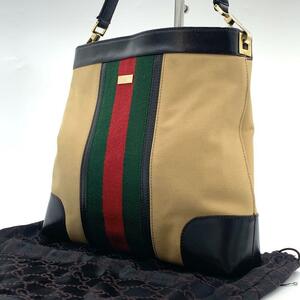 【美品】GUCCI グッチ 001 4231 200047 シェリーライン キャンバス レザー ワンショルダーバッグ 肩掛け ハンドバッグ ゴールド金具 