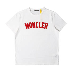 MONCLER モンクレール Tシャツ サイズ:L 19SS ベロア ベルベット ロゴ バインダーネック 半袖Tシャツ MAGLIA T-SHIRT ホワイト トップス