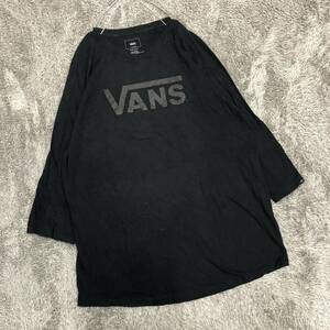VANS バンズ 七分袖カットソー 半袖カットソー サイズXL Tシャツ ブラック 黒 ロゴプリント コットン メンズ トップス 最落なし （K19）