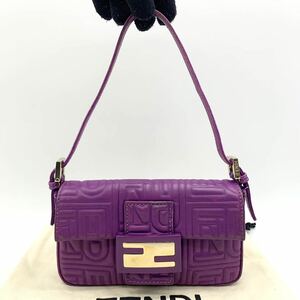 1円●美品●FENDI フェンディ エンボス ズッカ マンマバケット ショルダーバッグ ハンドバッグ レザー パープル系 レディース 保存袋付き