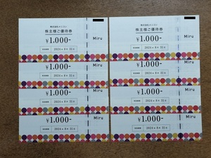 メニコン株主優待券８０００円分（1000円×８枚） 送料無料　1円～