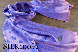 新品 春色 薄手【シルク100% SILK】エレファント柄 象柄 シャインピンク×シャインブルー S.PINK×S.BLUE 大判 ストール/スカーフ