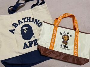 未使用 BAPE KIDS トートバッグ A BATHING APE エイプ マイロ ape ア ベイシングエイプ カレッジ ロゴ エコバッグ ミニトート 希少 セット