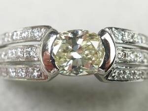 【3708A】鑑定書 Pt900プラチナ 上質 天然ダイヤモンド VERY RIGHT YELLOW/ VS-1/0.609/0.12ct/5.0g リング 指輪 ♯11