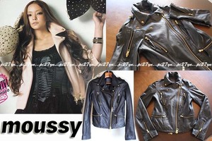 安室奈美恵 着用 買取 マウジー moussy 本革 ダブルライダース ライダース 山羊革 黒 2 M ブラック ラムレザー ブラック 安室ちゃん着用