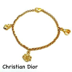 Christian Dior｜クリスチャンディオール ブレスレット【アクティ】ラインストーン ゴールドカラー 旧ロゴ ヴィンテージ ブランド a557et