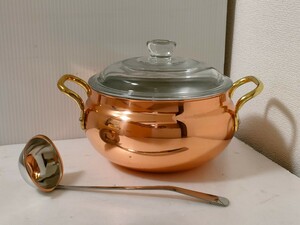 COPPER WARE 純銅製 銅鍋 銅製 カレーポット 両手鍋 19.2cm 2.2L 耐熱ガラス蓋 レードル付き CURRY POT / スープ シチュー / 長期保管品