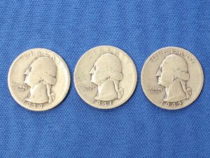 アメリカ　クオーターダラー　25セント銀貨　3枚（1939年,1941年,1942年）セット