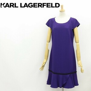 ◆KARL LAGERFELD カール ラガーフェルド ストレッチ ビーズ装飾 裾フレア ワンピース 紫 パープル 8